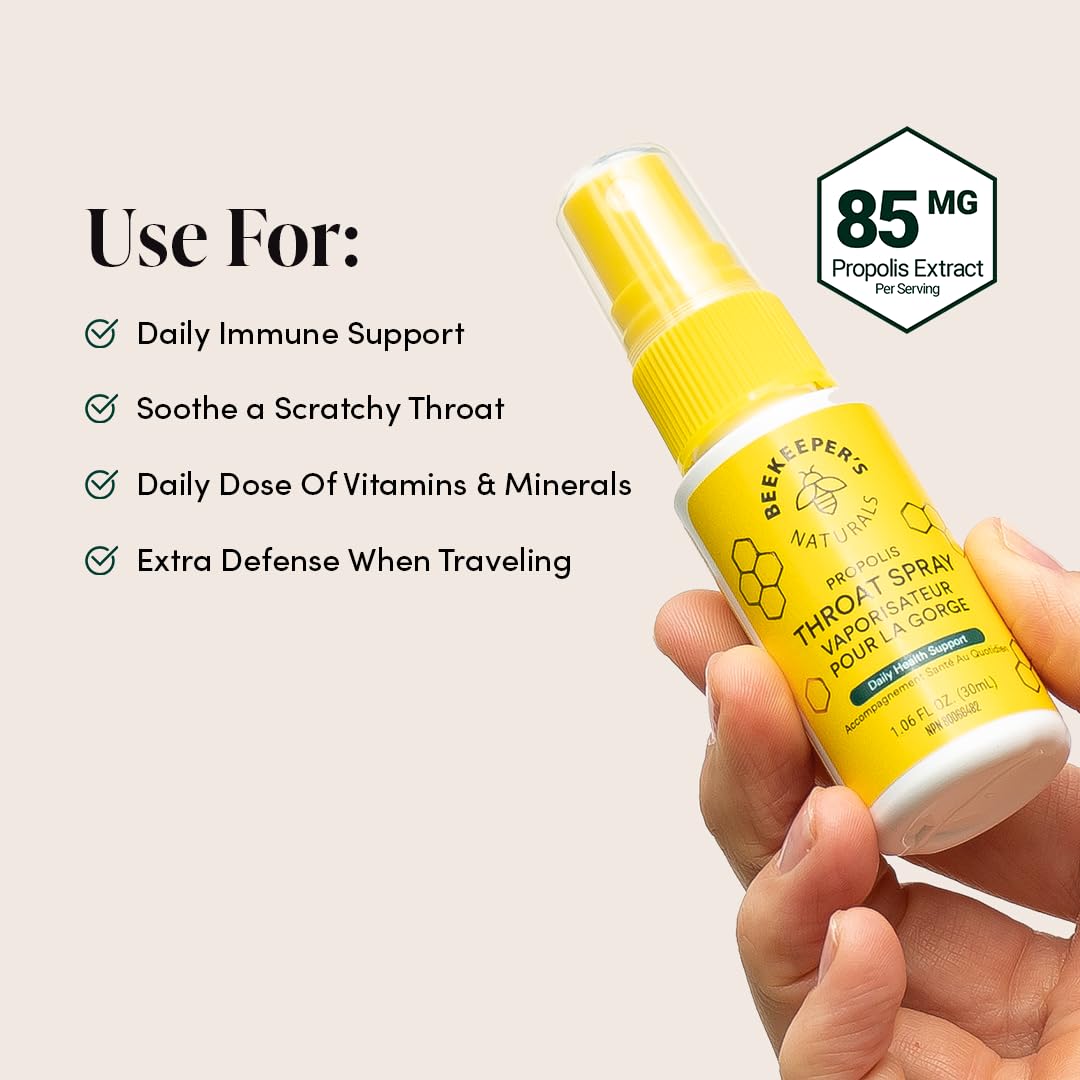 Bee Propolis Throat Spray by Beekeeper’s Naturals – 85mg Natural Immune Support, Sore Throat Relief & Antioxidant Protection – Keto, Paleo, Gluten-Free (1.06 oz)