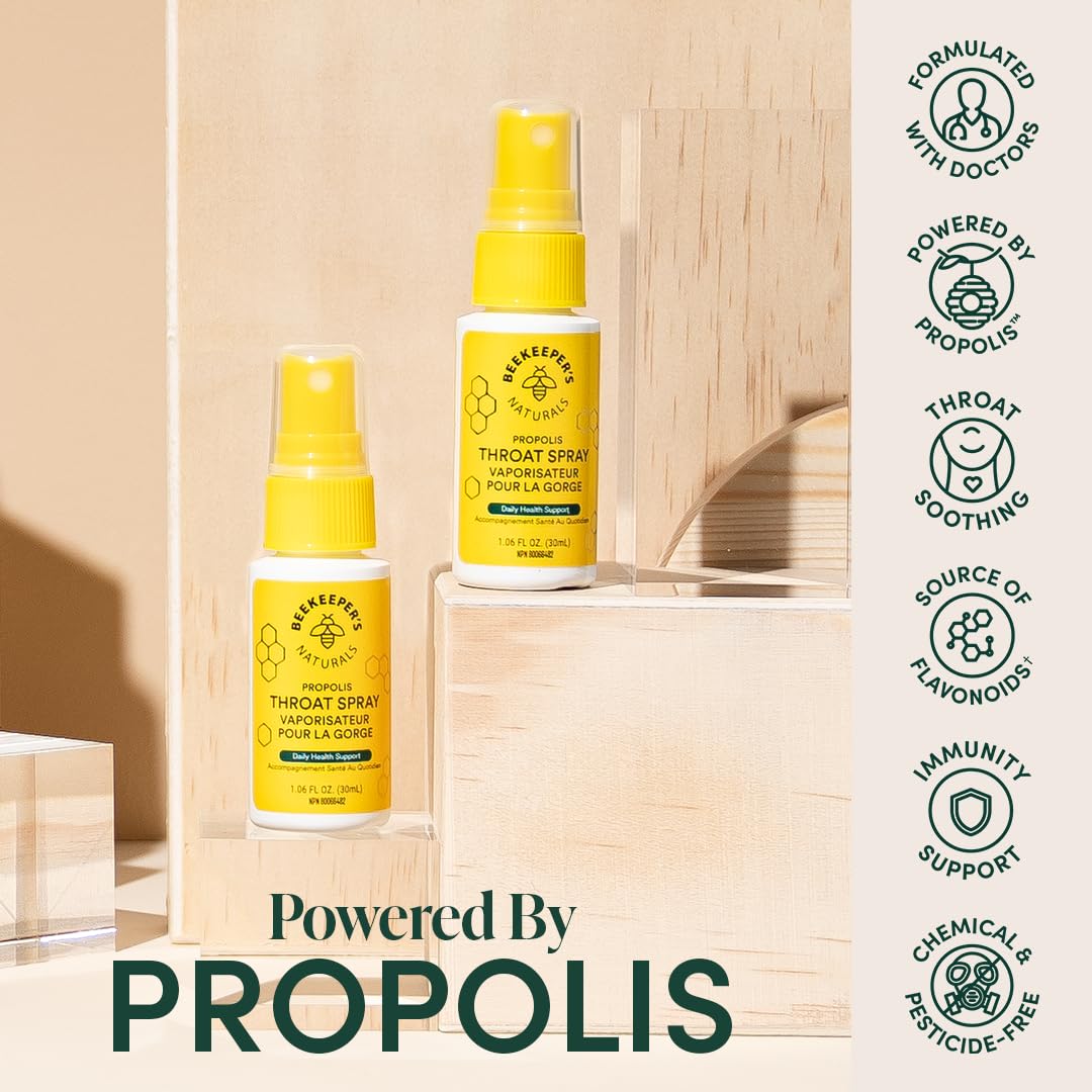 Bee Propolis Throat Spray by Beekeeper’s Naturals – 85mg Natural Immune Support, Sore Throat Relief & Antioxidant Protection – Keto, Paleo, Gluten-Free (1.06 oz)