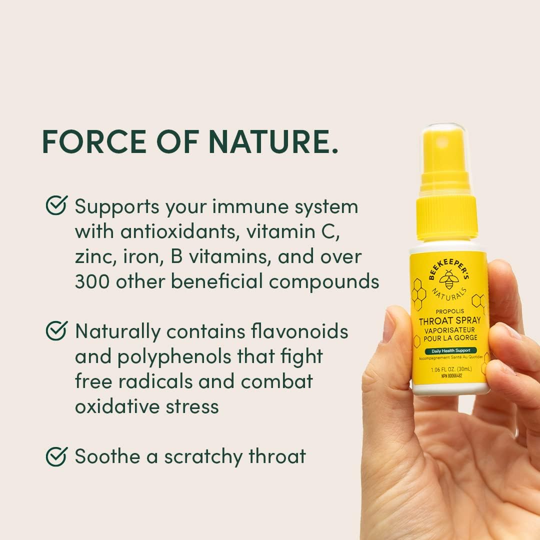 Bee Propolis Throat Spray by Beekeeper’s Naturals – 85mg Natural Immune Support, Sore Throat Relief & Antioxidant Protection – Keto, Paleo, Gluten-Free (1.06 oz)