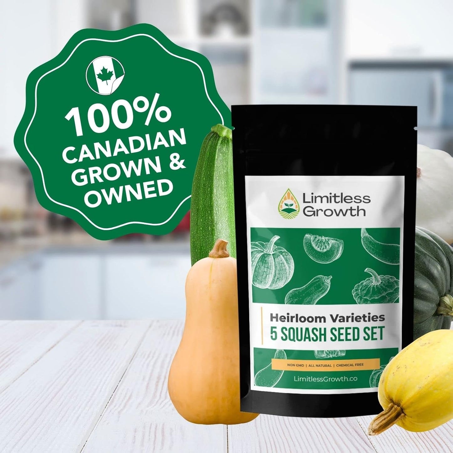 Squash Seed Variety Pack - 5 Heirloom Varieties - Spaghetti Squash, Butternut, Table Queen Acorn, Zucchini, White Scallop - Squash Seeds for Your Canadian Garden