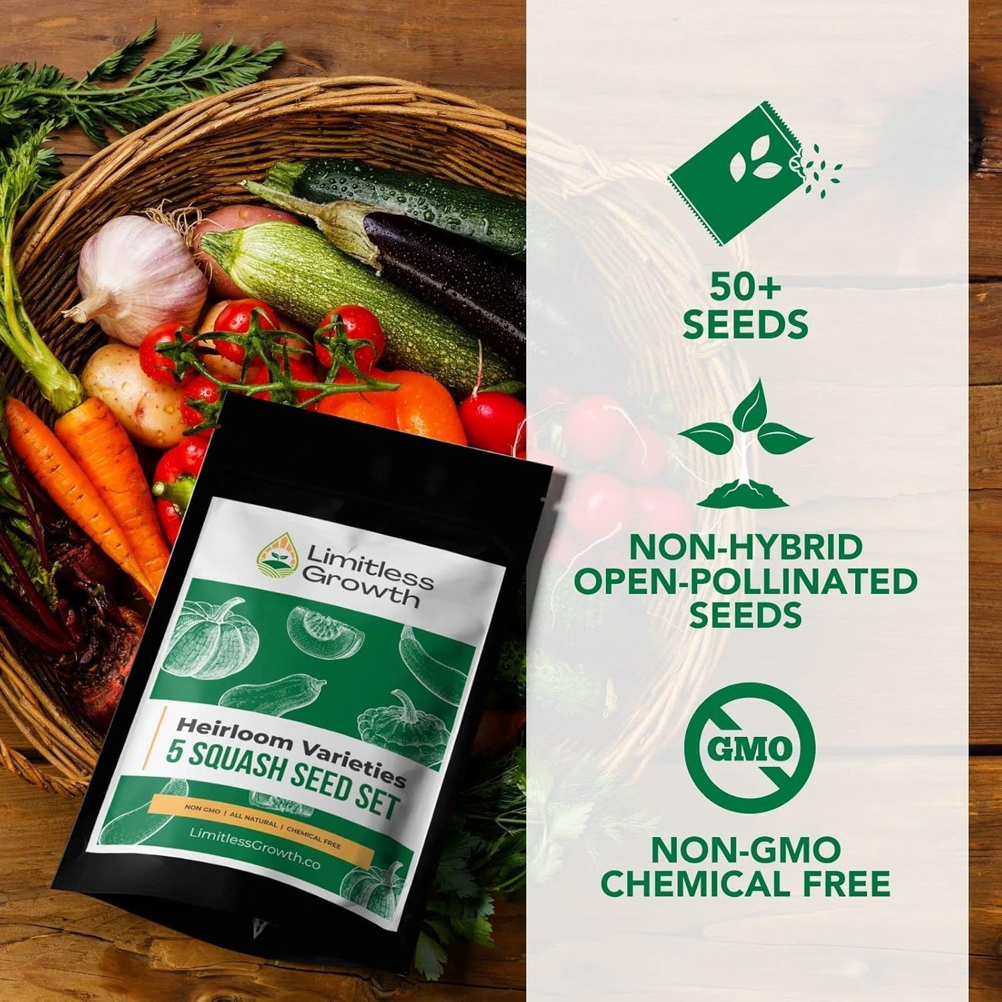 Squash Seed Variety Pack - 5 Heirloom Varieties - Spaghetti Squash, Butternut, Table Queen Acorn, Zucchini, White Scallop - Squash Seeds for Your Canadian Garden