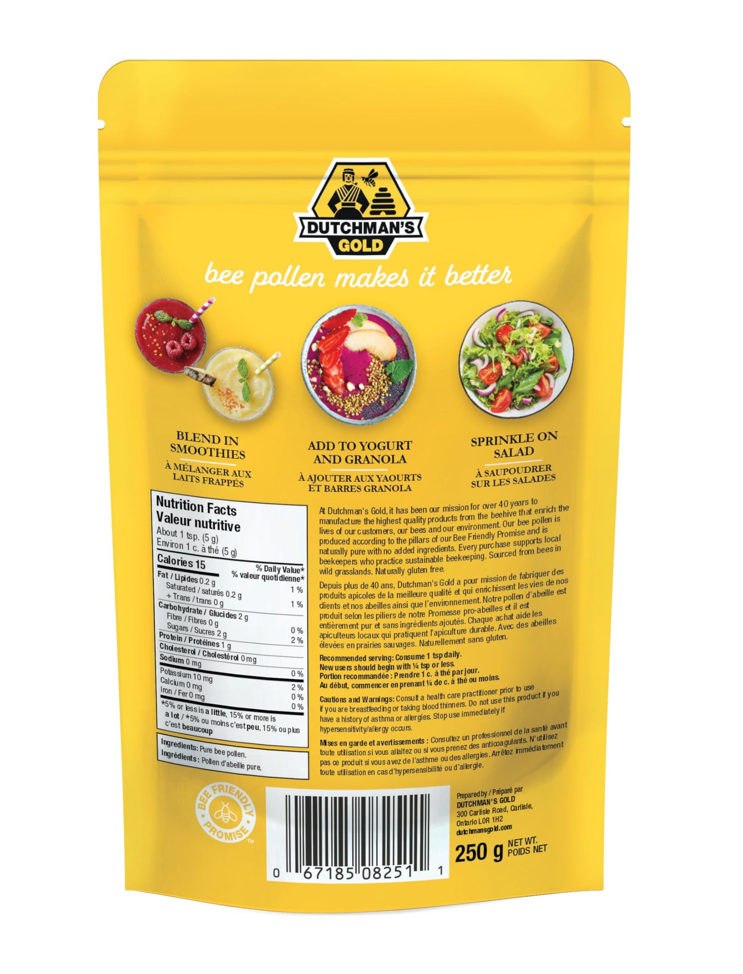Dutchman’s Gold Bee Pollen Granules 250g – 100% Pure Canadian Dried Bee Pollen Superfood | Rich in Vitamins, Minerals & Protein