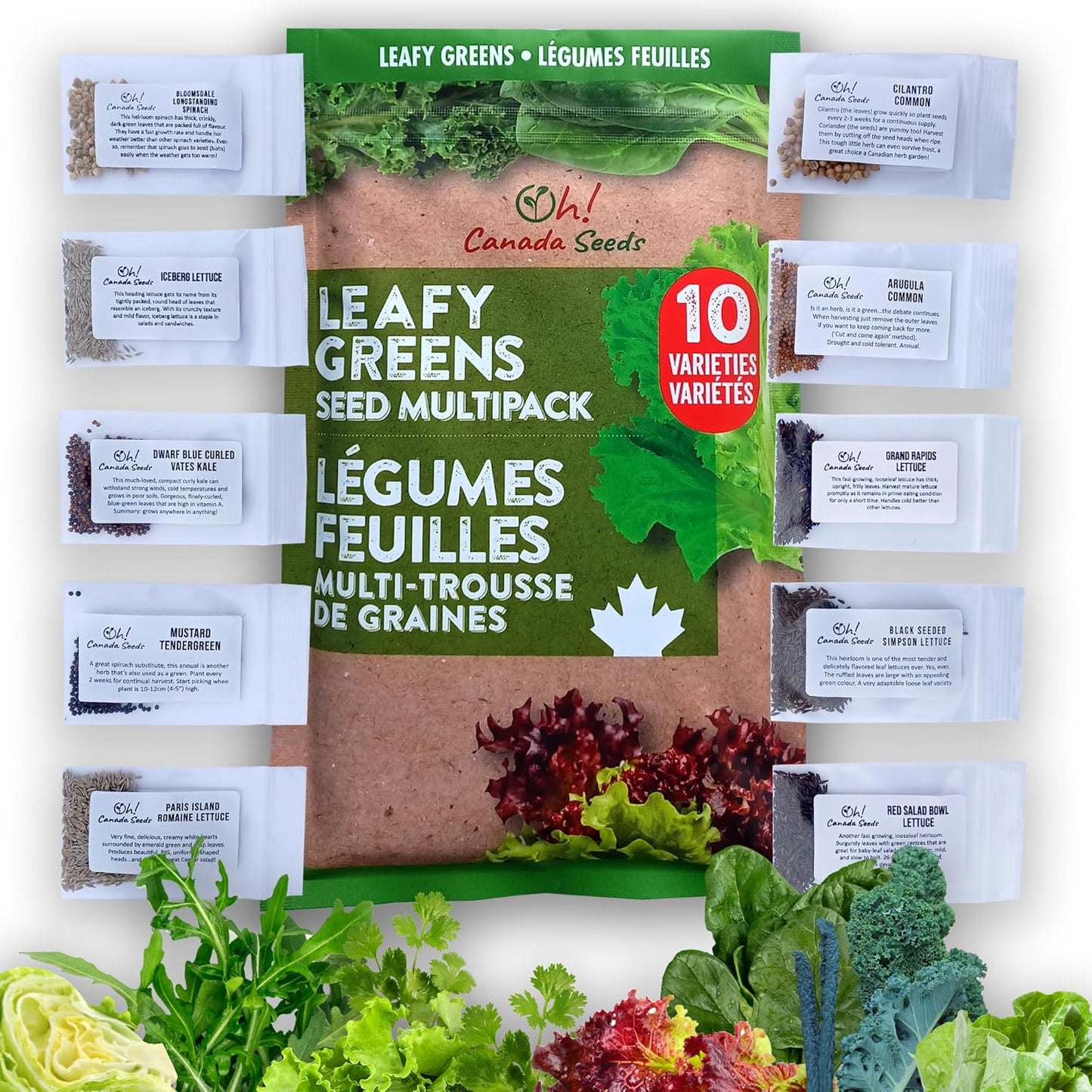 Leafy Greens Variety Pack – Hydroponic/Indoor/Outdoor. Heirloom Lettuce Seeds, Spinach Seeds, Arugula Seeds, Kale Seeds and More | Oh! Canada Seeds | Seeds for Planting