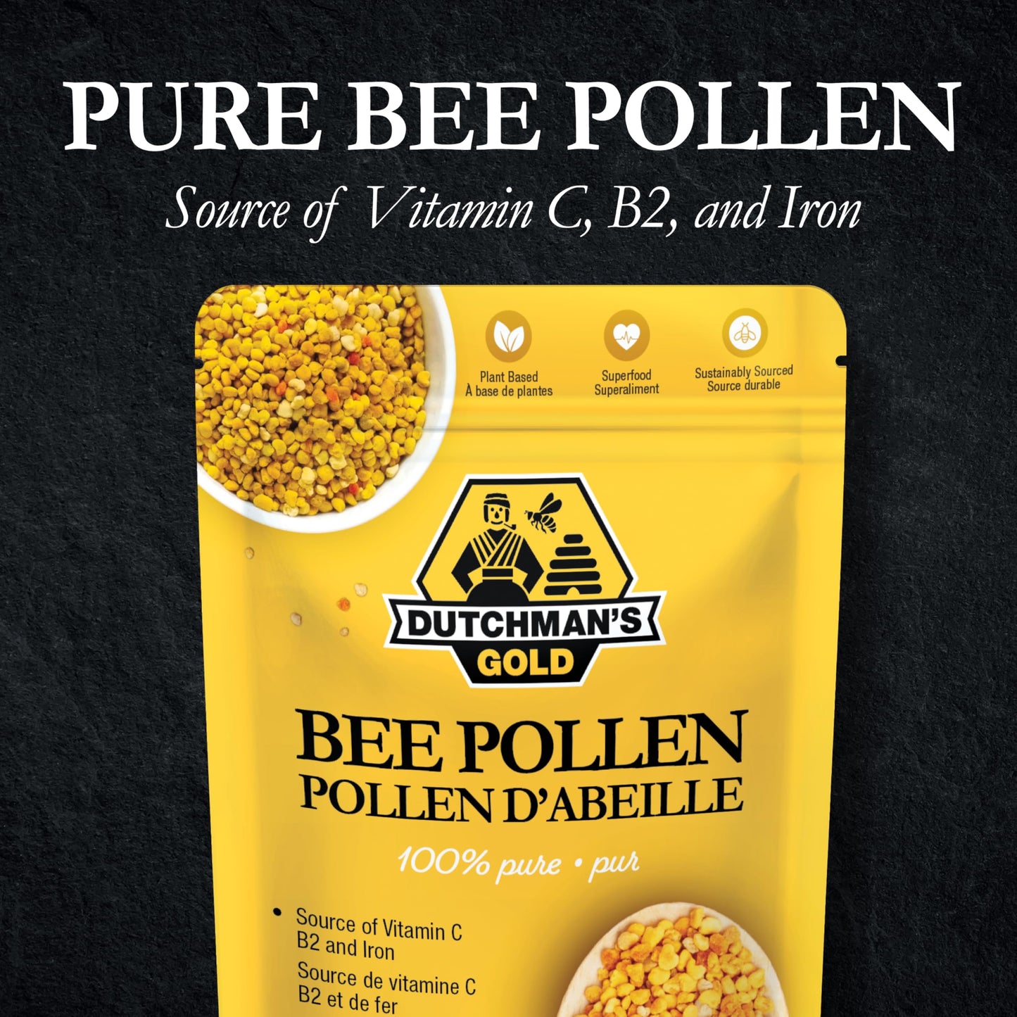 Dutchman’s Gold Bee Pollen Granules 250g – 100% Pure Canadian Dried Bee Pollen Superfood | Rich in Vitamins, Minerals & Protein