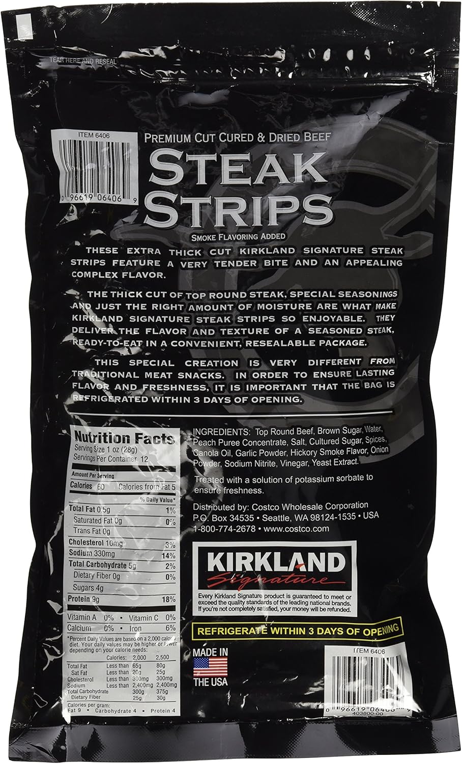 Kirkland Signature Premium Beef Steak Strips Jerky 12 Oz (2PAK)
