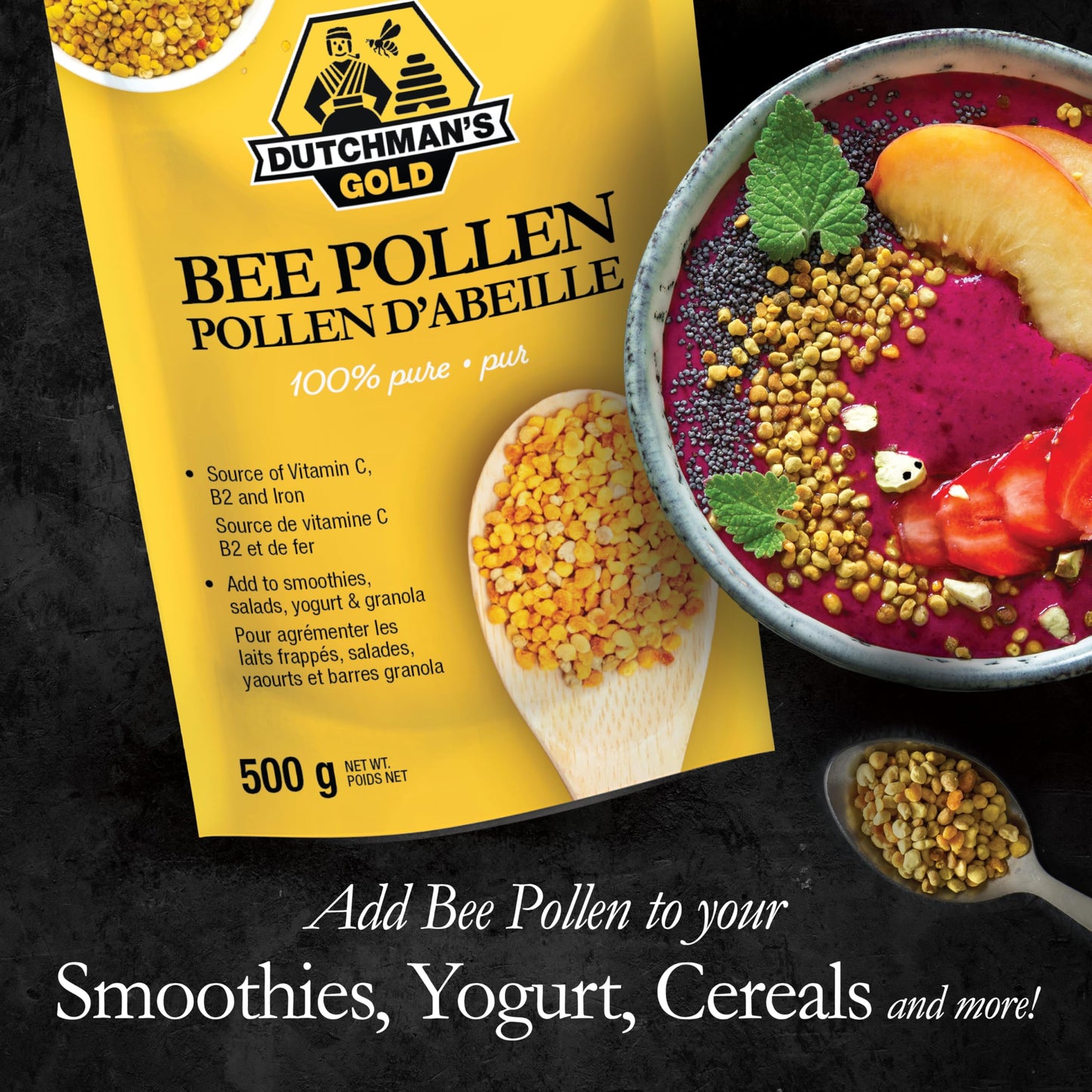 Dutchman’s Gold Bee Pollen Granules 250g – 100% Pure Canadian Dried Bee Pollen Superfood | Rich in Vitamins, Minerals & Protein