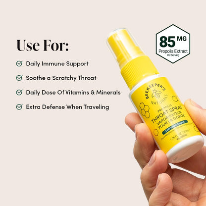Bee Propolis Throat Spray by Beekeeper’s Naturals – 85mg Natural Immune Support, Sore Throat Relief & Antioxidant Protection – Keto, Paleo, Gluten-Free (1.06 oz)