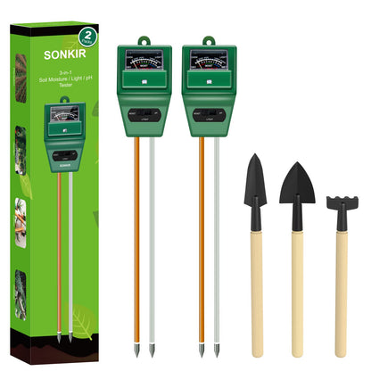 Soil pH Meter, MS02 3-in-1 Soil Moisture/Light/pH Tester Gardening Tool Kits for Plant Care, Great for Garden, Lawn, Farm, Indoor & Outdoor Use (Green)