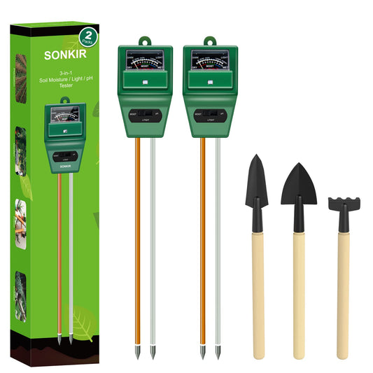 Soil pH Meter, MS02 3-in-1 Soil Moisture/Light/pH Tester Gardening Tool Kits for Plant Care, Great for Garden, Lawn, Farm, Indoor & Outdoor Use (Green)