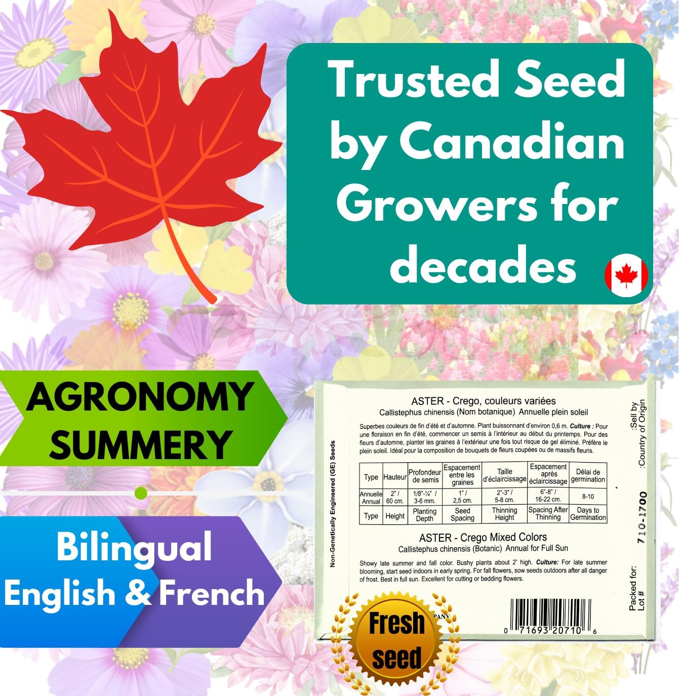 25 Packs Sachets Canadian Wild Flowers Varieties Heirloom Seeds Packets Seeds with 25 Planting Labels.