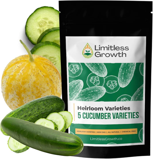 Cucumber Seed Variety Pack - 5 Heirloom Varieties - Lemon Cucumber, Chicago, Wisconsin, Armenian, Straight Eight