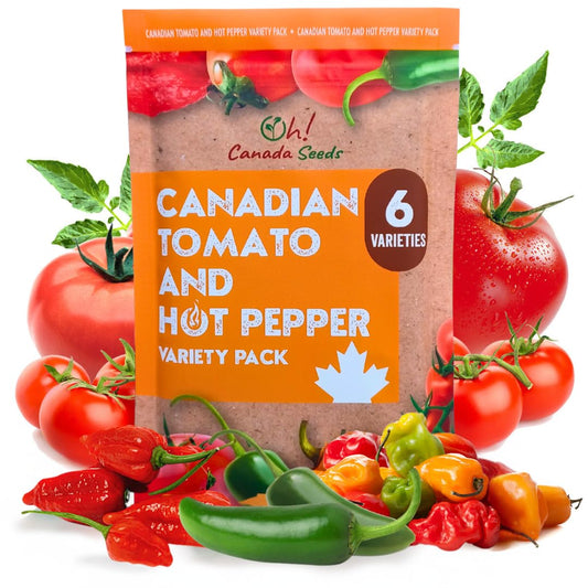Heirloom Tomato Seed & Hot Pepper 6 Variety Pack - Roma, Red Cherry, Scotia, Ghost Pepper (Bhut Jolokia), Habanero, Jalapeno Seeds