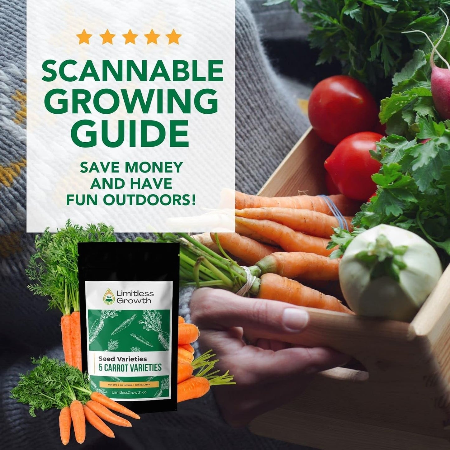 Carrot Seeds - 5 Varieties - 5000+ Seeds - Non-GMO - Carrot Seeds for Your Canadian Garden, Baby Finger, Danvers Half-Long , Chantenay Red , Nantes Coreless , Scarlet Nantes