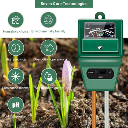Soil pH Meter, MS02 3-in-1 Soil Moisture/Light/pH Tester Gardening Tool Kits for Plant Care, Great for Garden, Lawn, Farm, Indoor & Outdoor Use (Green)