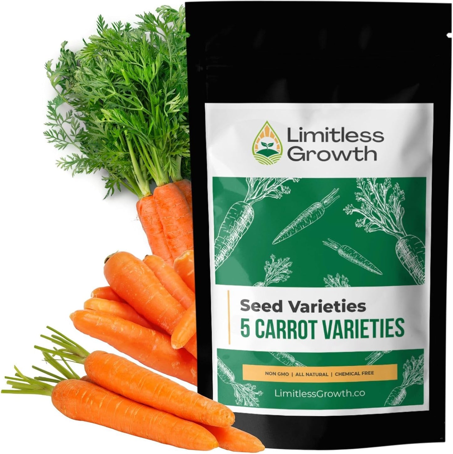 Carrot Seeds - 5 Varieties - 5000+ Seeds - Non-GMO - Carrot Seeds for Your Canadian Garden, Baby Finger, Danvers Half-Long , Chantenay Red , Nantes Coreless , Scarlet Nantes