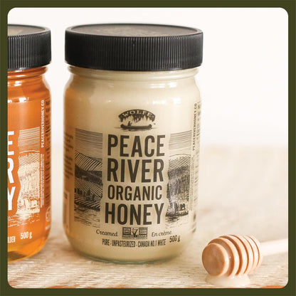 Peace River Organic Creamed Honey | 100% Pure, Canadian Raw Honey | Unpasteurized | Never Crystalizes | Preservative & Additive Free, Non-GMO | Smooth & Spreadable | Sustainably Sourced | 500g Jar