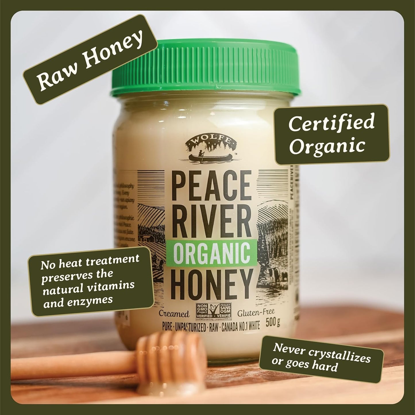 Peace River Organic Creamed Honey | 100% Pure, Canadian Raw Honey | Unpasteurized | Never Crystalizes | Preservative & Additive Free, Non-GMO | Smooth & Spreadable | Sustainably Sourced | 500g Jar