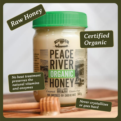 Peace River Organic Creamed Honey | 100% Pure, Canadian Raw Honey | Unpasteurized | Never Crystalizes | Preservative & Additive Free, Non-GMO | Smooth & Spreadable | Sustainably Sourced | 500g Jar