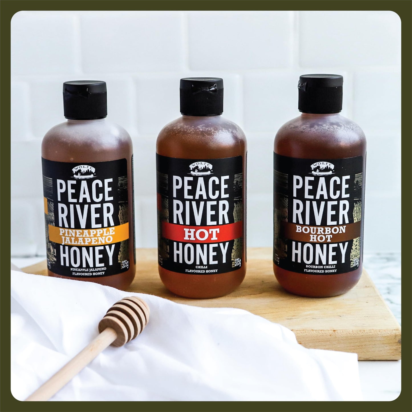 Peace River Hot Honey Pineapple & Jalapeno  | Medium Heat | Kosher Certified | Spicy Honey | Sustainably Sourced in Canada | Perfect for Drizzling, Glazing & Cooking | Squeeze Bottle 375g