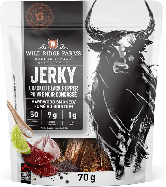 Wild Ridge Farms Jerky Cracked Black Pepper, Hardwood Smoked, Made in Canada , 70 g,
