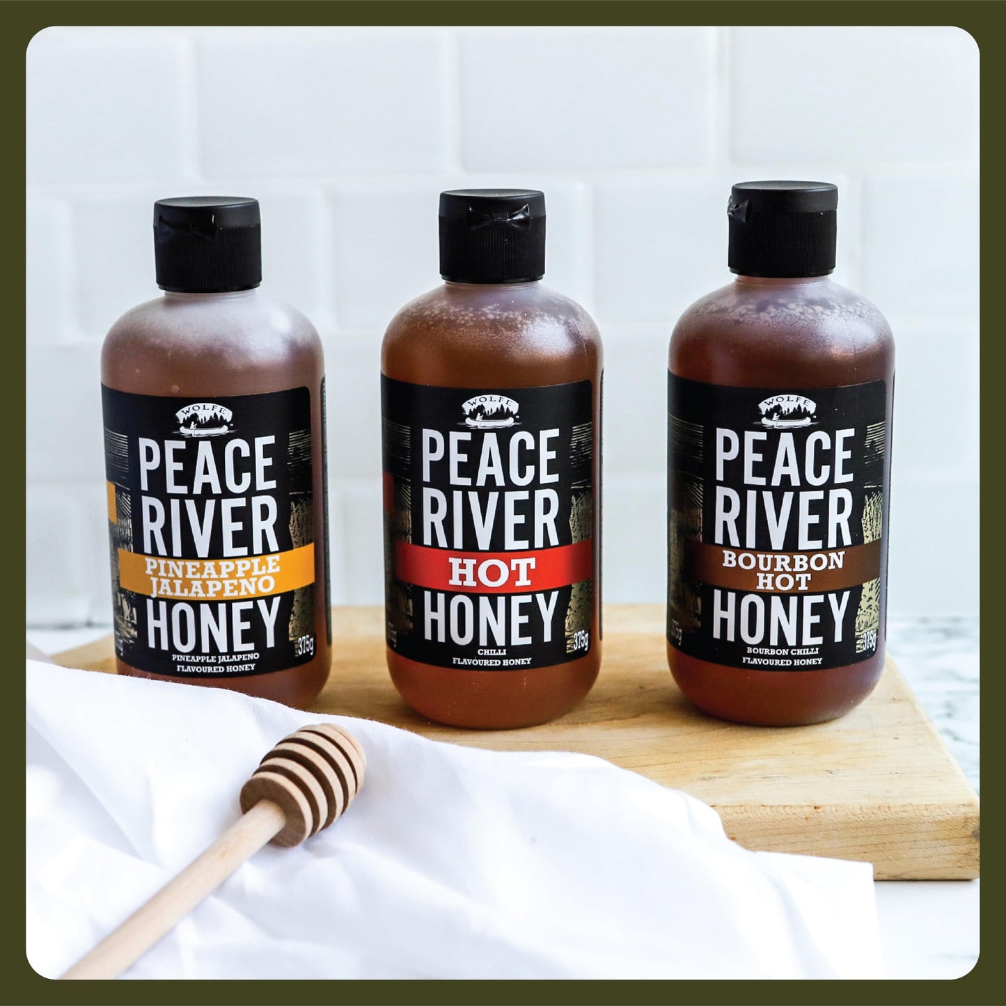 Peace River Hot Honey Pineapple & Jalapeno  | Medium Heat | Kosher Certified | Spicy Honey | Sustainably Sourced in Canada | Perfect for Drizzling, Glazing & Cooking | Squeeze Bottle 375g