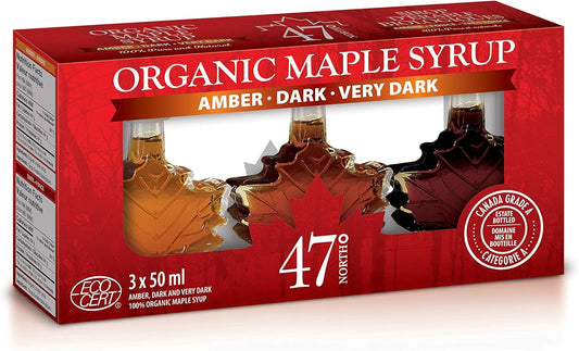 47 North Pure Real Organic Maple Syrup | 3 x 50ml Gift Set / Sampler Pack | Grade A Amber, Dark, Very Dark with a Velvety Smooth Texture | Perfect for Holidays, Christmas, Birthdays