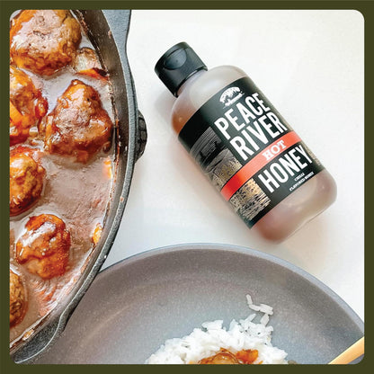 Peace River Hot Honey Pineapple & Jalapeno  | Medium Heat | Kosher Certified | Spicy Honey | Sustainably Sourced in Canada | Perfect for Drizzling, Glazing & Cooking | Squeeze Bottle 375g