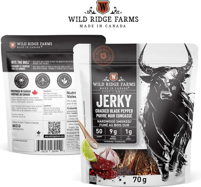 Wild Ridge Farms Jerky Cracked Black Pepper, Hardwood Smoked, Made in Canada , 70 g,