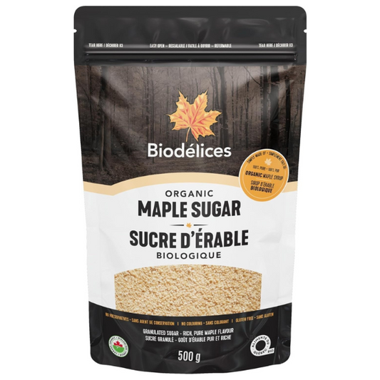 Biodélices 100% Pure Granulated Maple Sugar 500 g - Organic Sweetness for Baking & Beverages Sourced From The Lush Forests Of Quebec